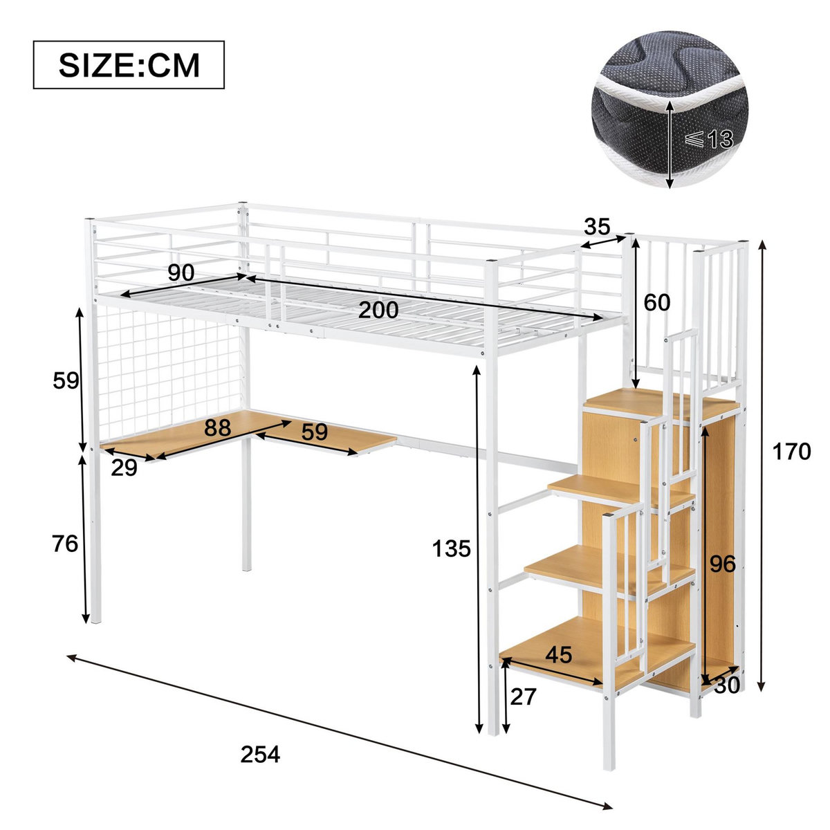 MERAX Lit mezzanine 90x200cm