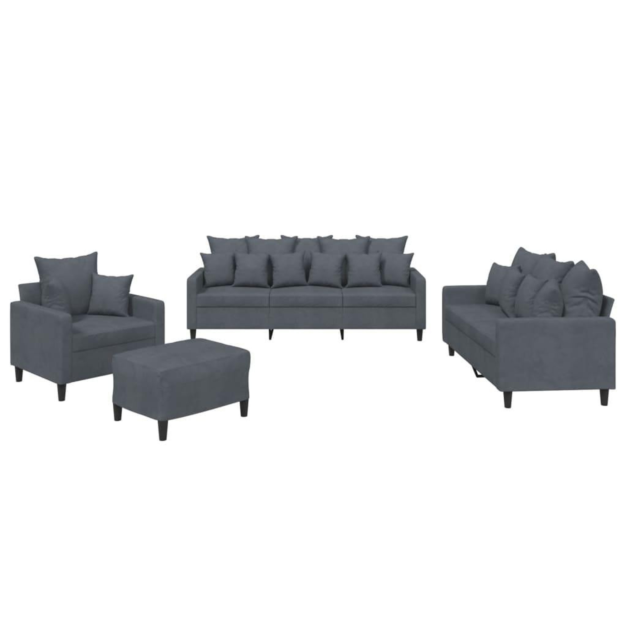 Voir la diapositive 2 : VIDAXL Ensemble de canapes 4 pcs avec coussins Gris fonce Velours