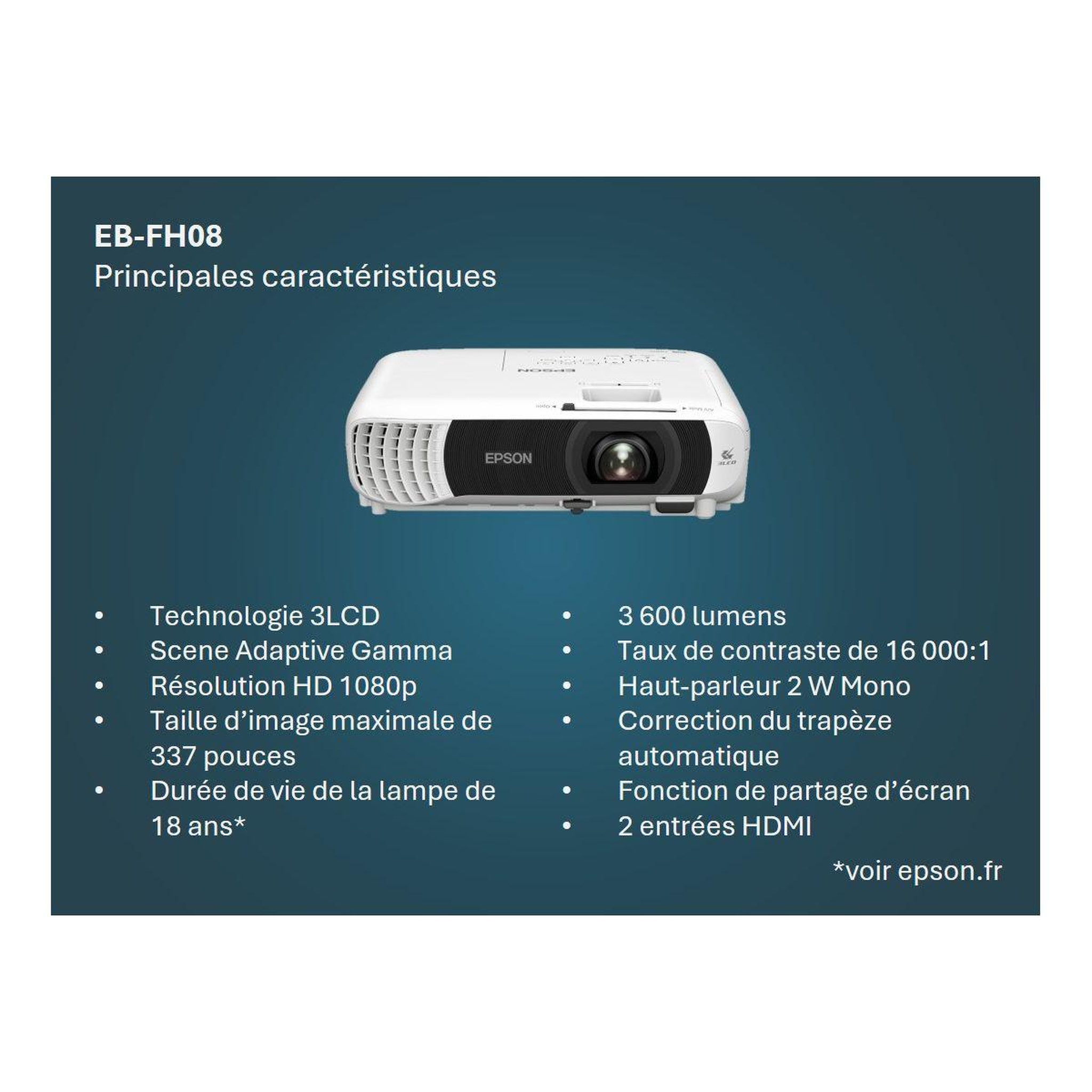 Voir la diapositive 2 : Epson Vidéoprojecteur home cinéma eb-fh08