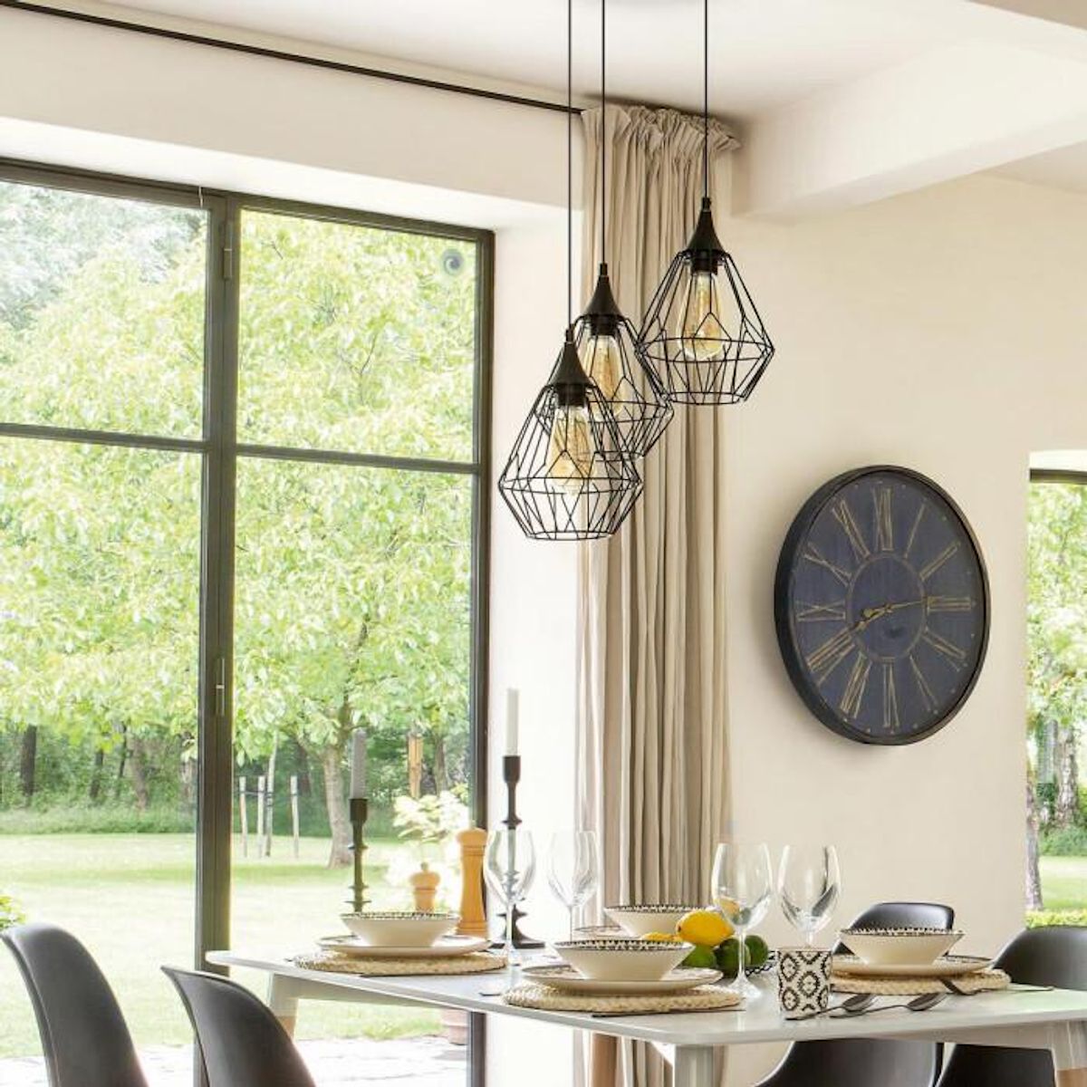 ATMOSPHERA Suspension filaire à 3 abat-jours en métal Kaore - Noir