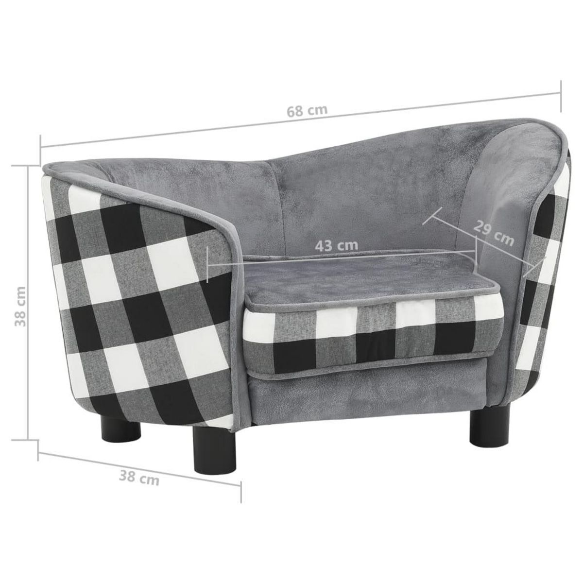 VIDAXL Canape pour chien Gris 68x38x38 cm Peluche