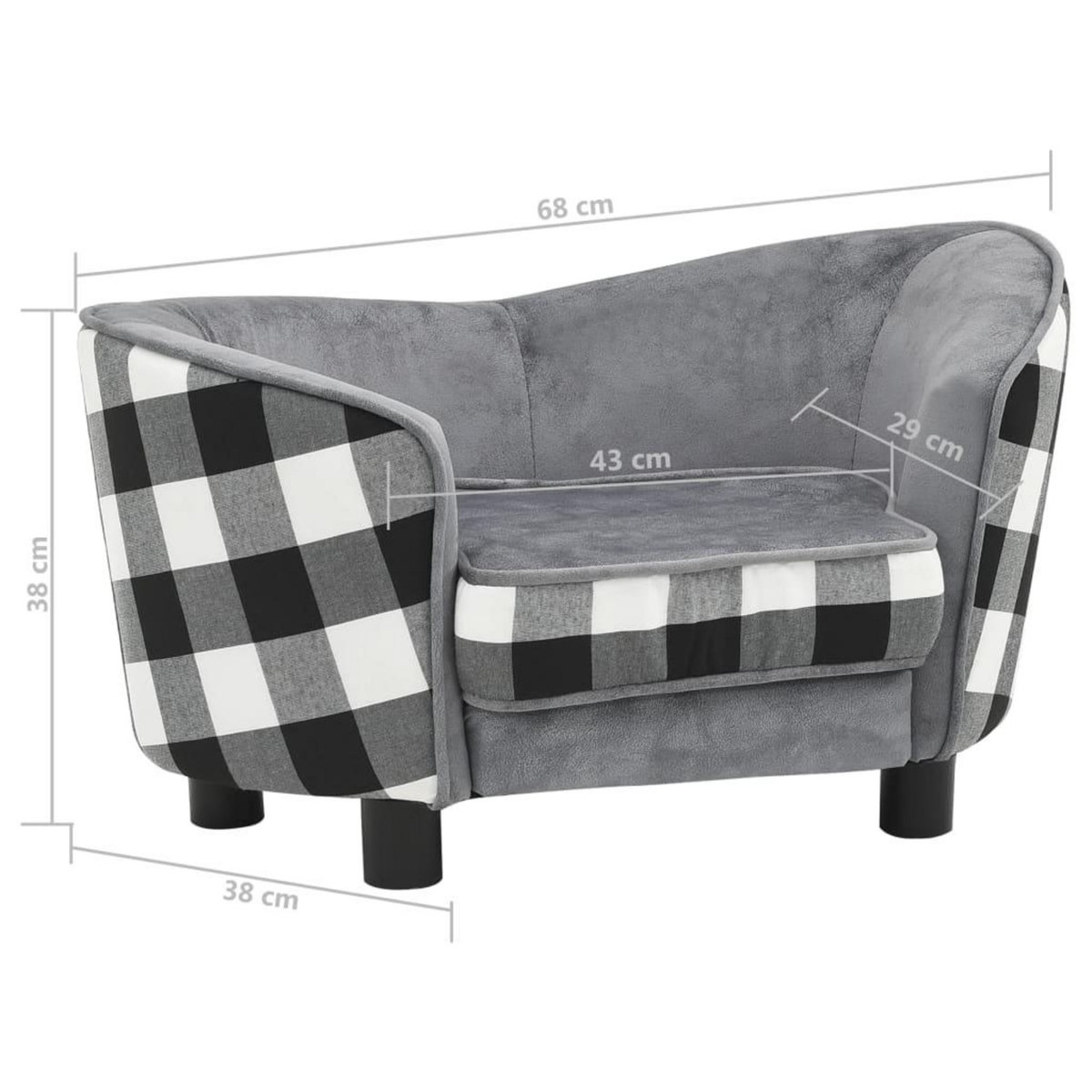 VIDAXL Canape pour chien Gris 68x38x38 cm Peluche