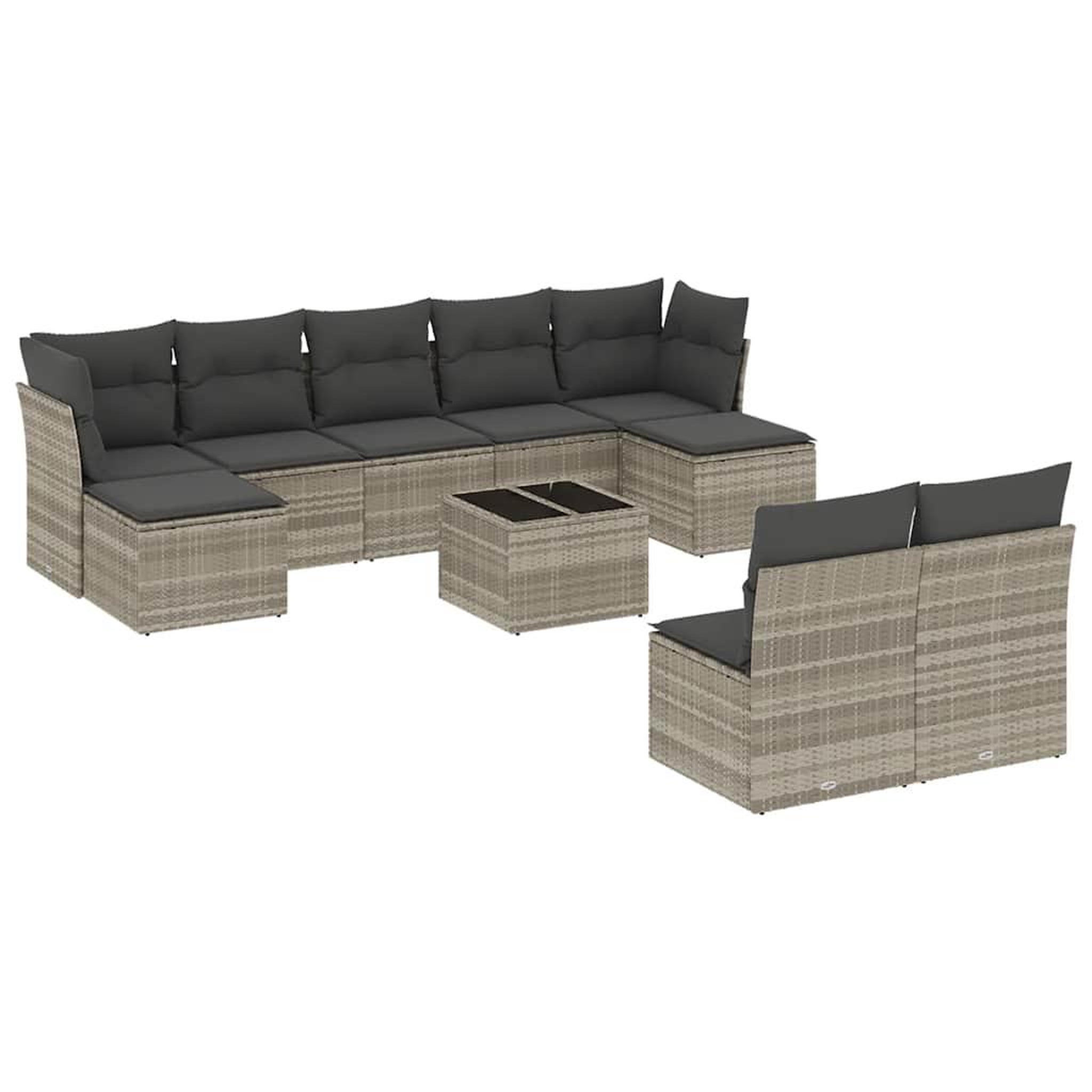Voir la diapositive 2 : VIDAXL Salon de jardin avec coussins 10 pcs gris clair resine tressee