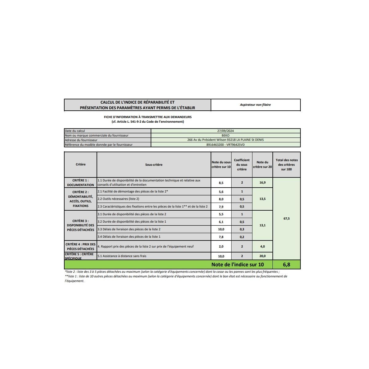 Beko Aspirateur balai rechargeable 25.2v - VRT96425VD