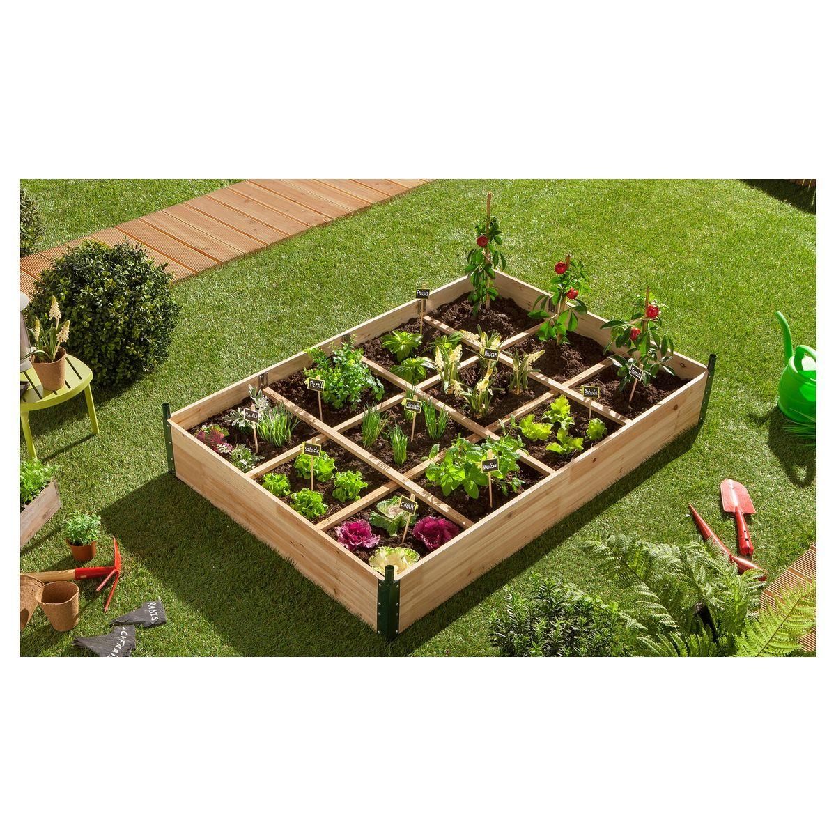 Inkazen Carré potager avec serre - Bois et PVC - 12 compartiments - 0,92m² - AROMA