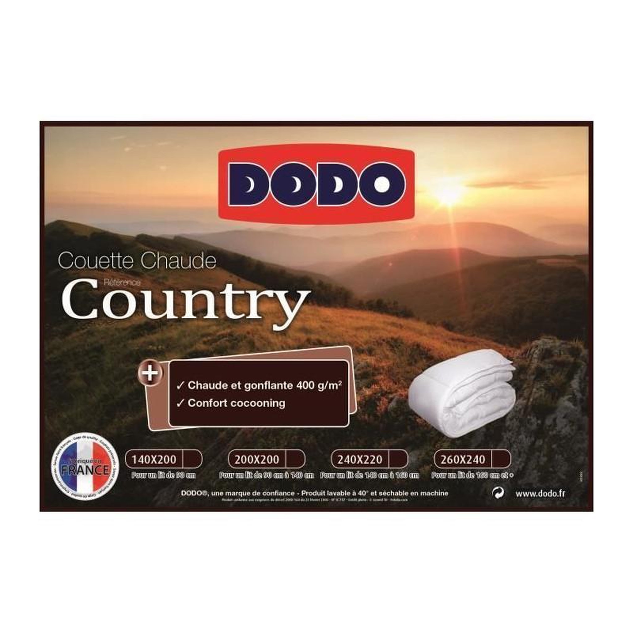 Voir la diapositive 3 : DODO DODO Couette chaude 400gr/m2 COUNTRY 220x240cm