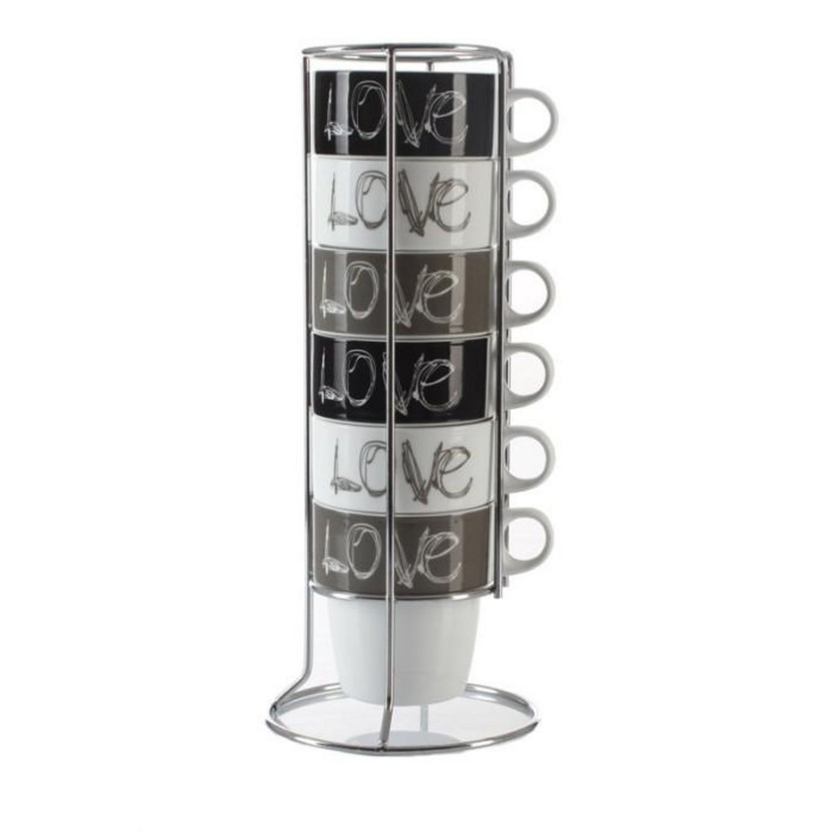 SECRET DE GOURMET Lot de 6 Mugs Avec Rack   Love  26cl Beige