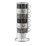 SECRET DE GOURMET Lot de 6 Mugs Avec Rack   Love  26cl Beige
