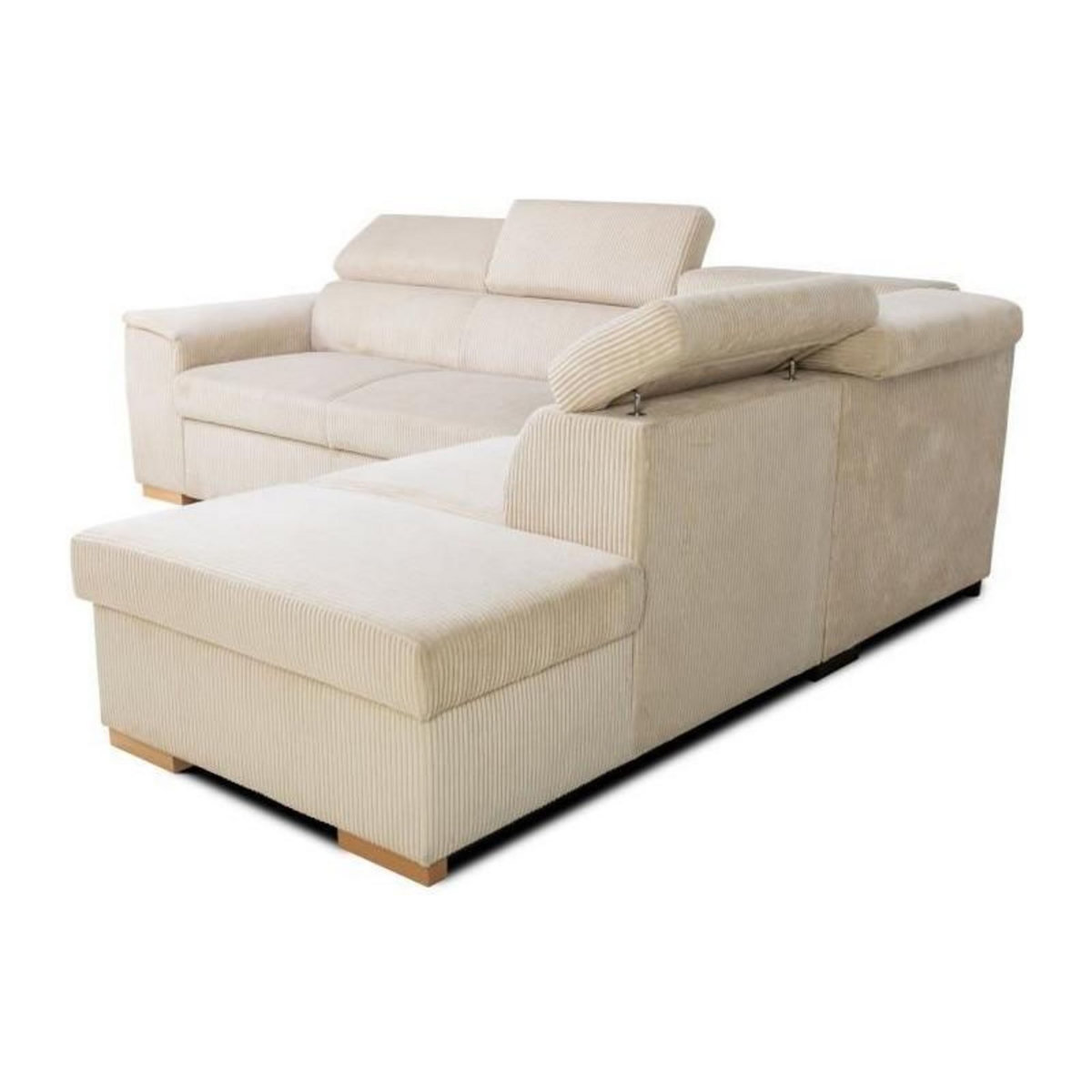 DAYTON Canapé d'angle convertible réversible 5 places DAYTONA - Velours côtelé beige - Coffre de rangement - L 260 x H 94 x P 216 c