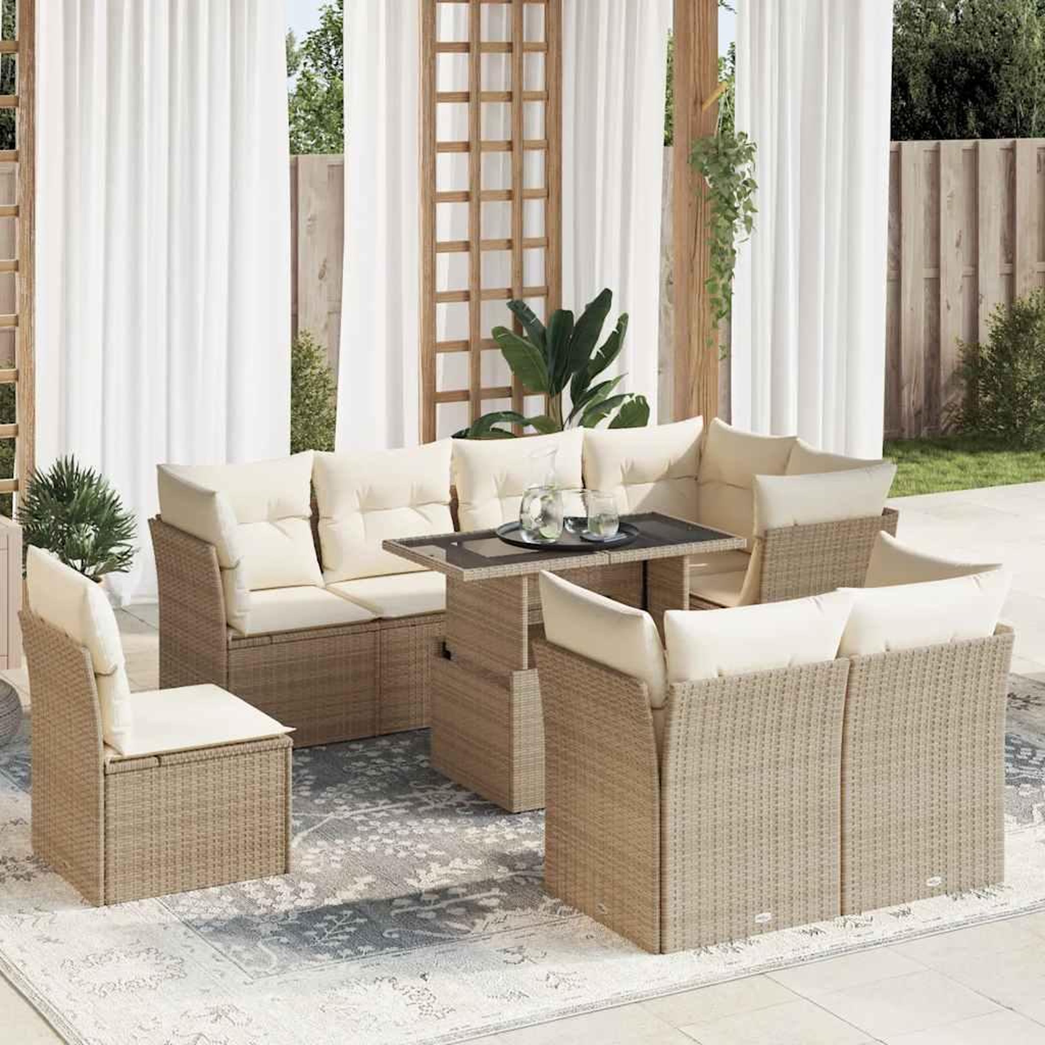 VIDAXL Salon de jardin avec coussins 9 pcs beige resine tressee