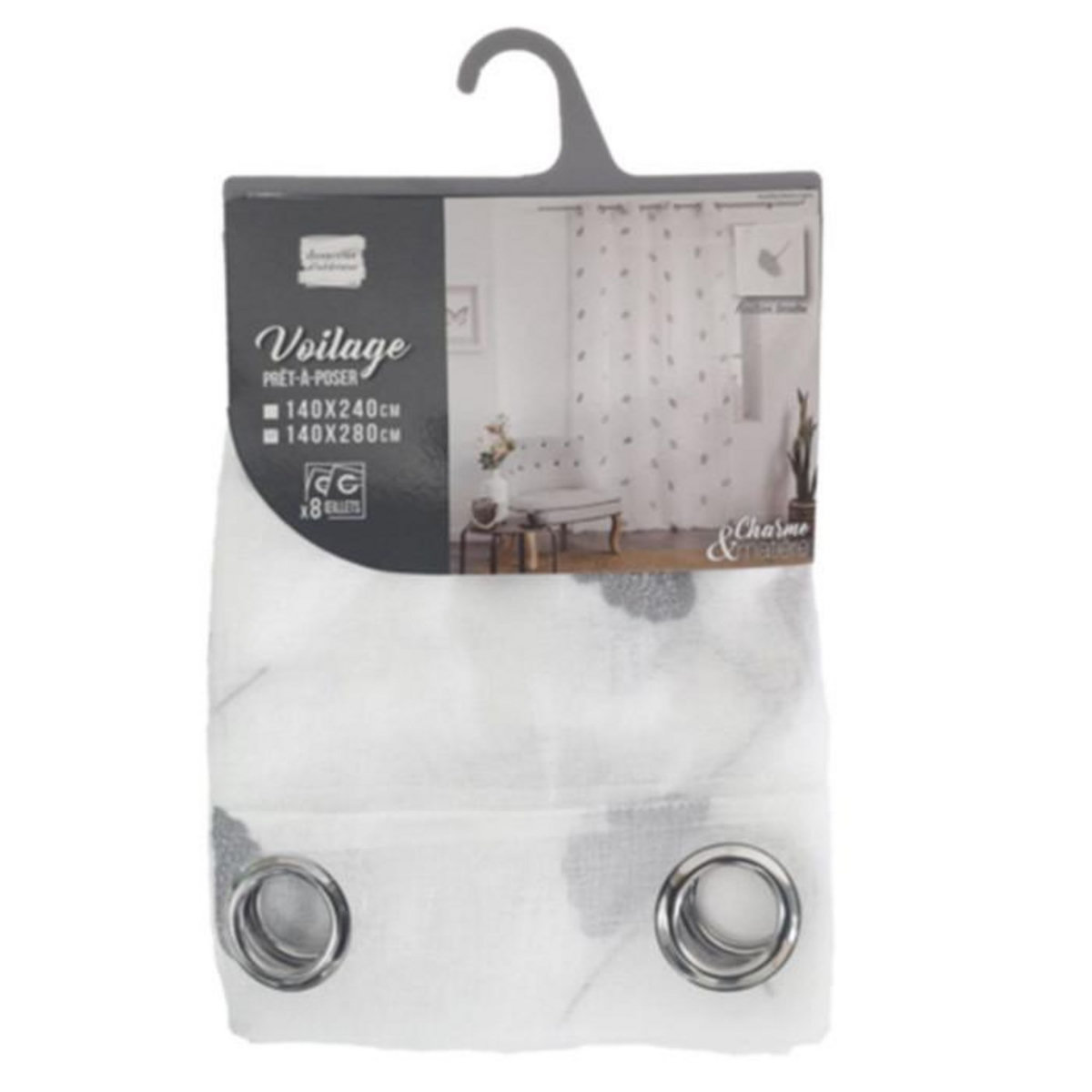 Paris Prix Rideau Voilage à Œillets  Ariella  140x280cm Blanc & Gris