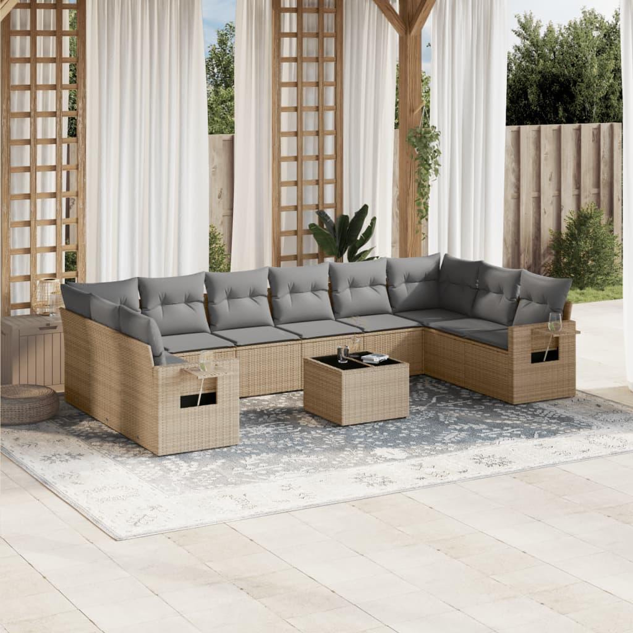 VIDAXL Salon de jardin 11 pcs avec coussins beige resine tressee