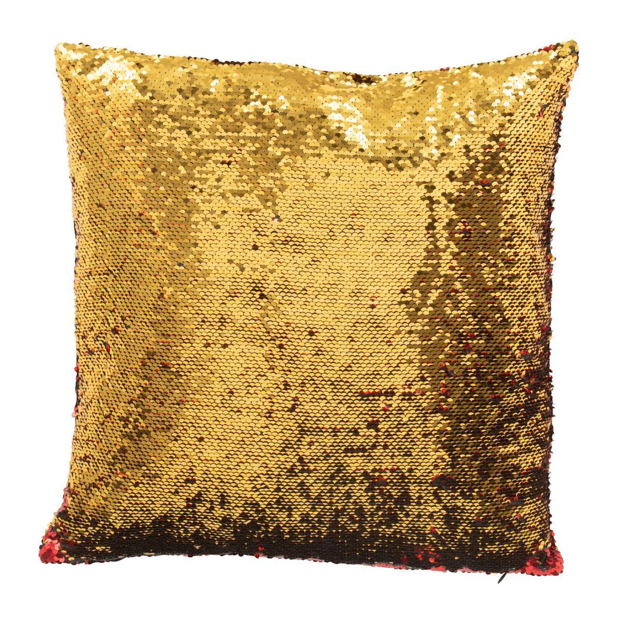 Voir la diapositive 3 : J-LINE Coussin déco réversible  sequin  45x45cm rouge & or