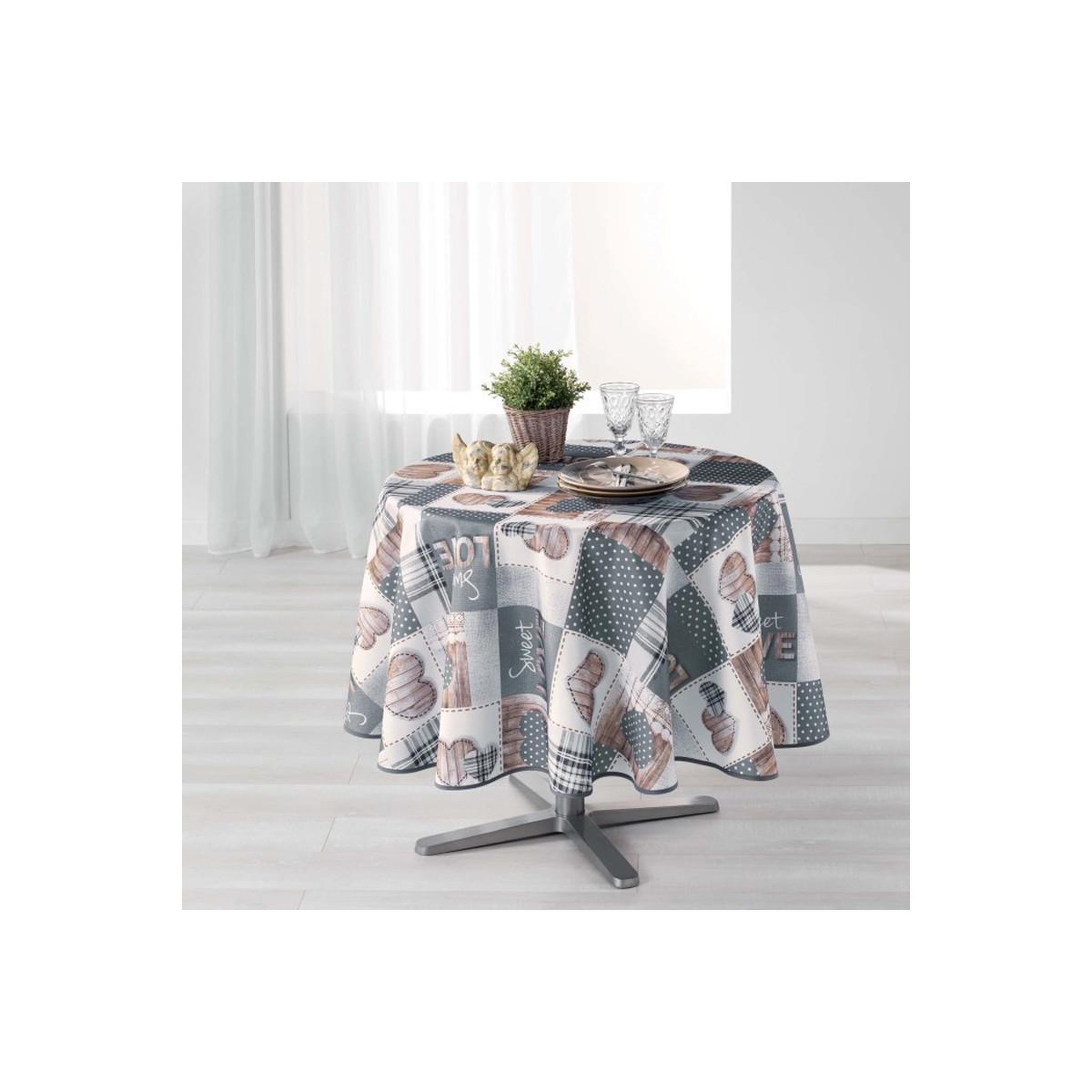 Douceur d'Intérieur Nappe ronde imprimée  hearty  180cm blanc & gris