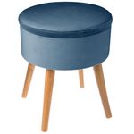 ATMOSPHERA Tabouret coffre en velours Tess - H. 44 cm. Coloris disponibles : Bleu, Gris