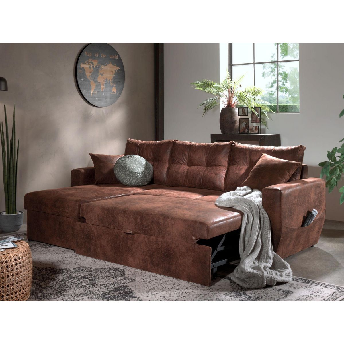 BEST MOBILIER Astoria - canapé d'angle réversible - convertible avec coffre - style industriel - 4 places