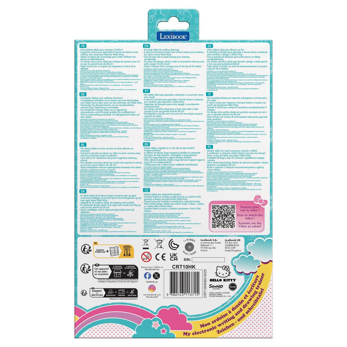 Lexibook Tablette à Dessins électronique multicolore Hello Kitty