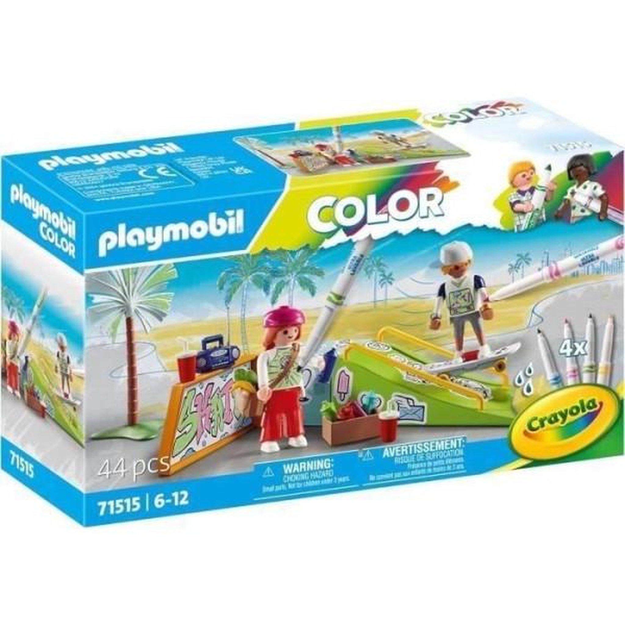 PLAYMOBIL PLAYMOBIL 71515 Skateurs avec rampe, Color, 44 pieces, avec crayons Crayola, Des 6 ans