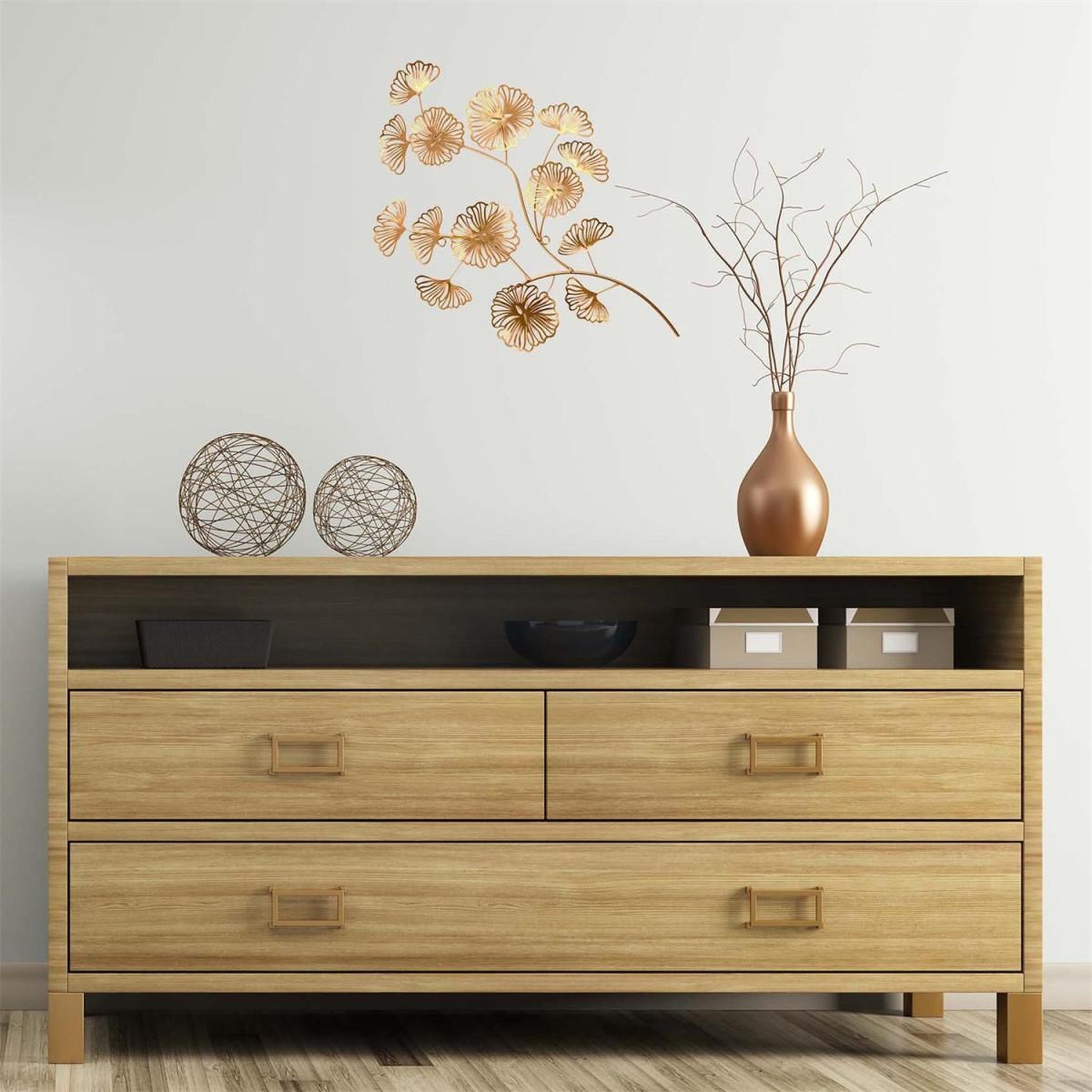 Voir la diapositive 2 : The Home Deco Factory Décoration murale en métal  fleur  54cm or