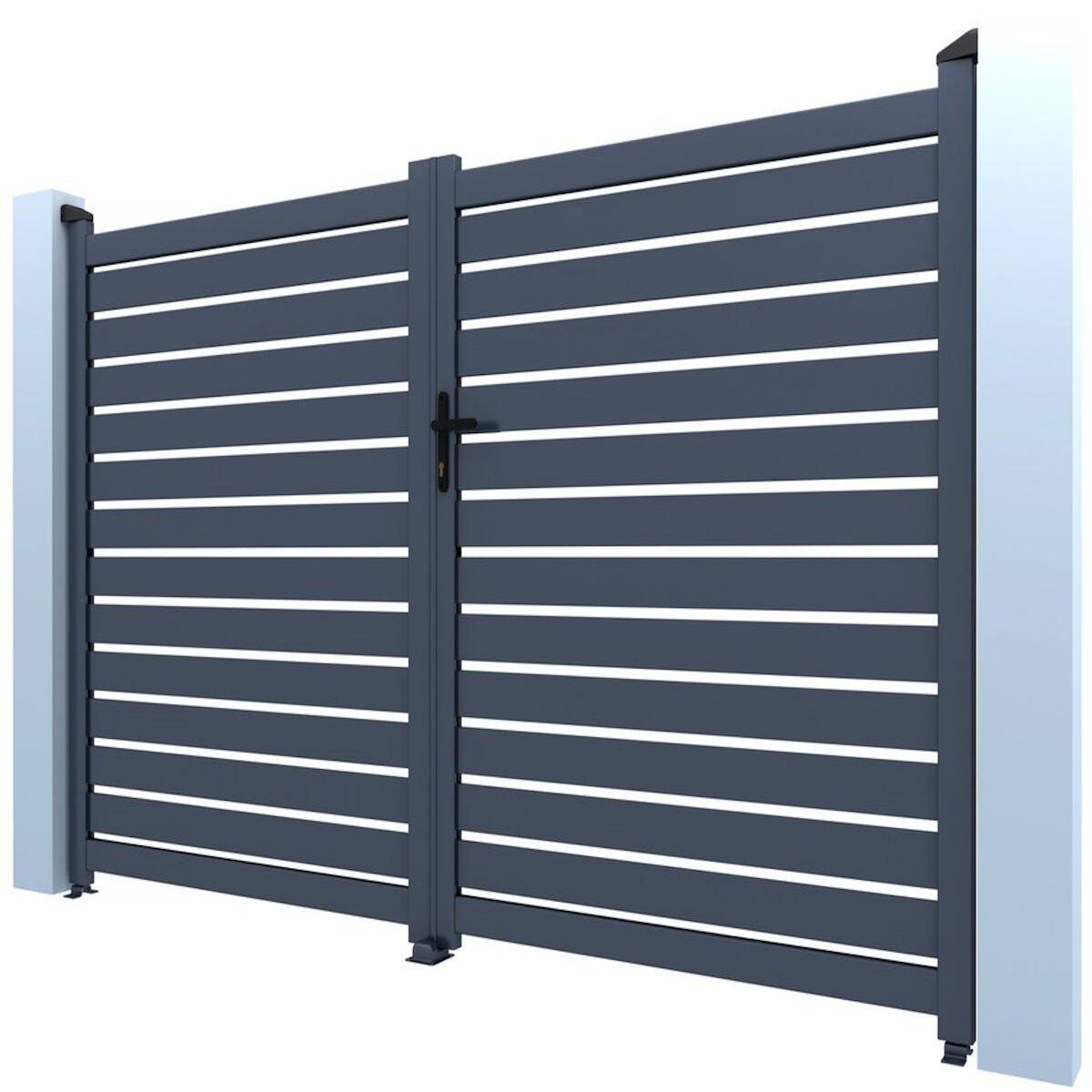 Habitat et Jardin Portail aluminium semi ajouré  Julien  - 300 x 180 cm - Gris