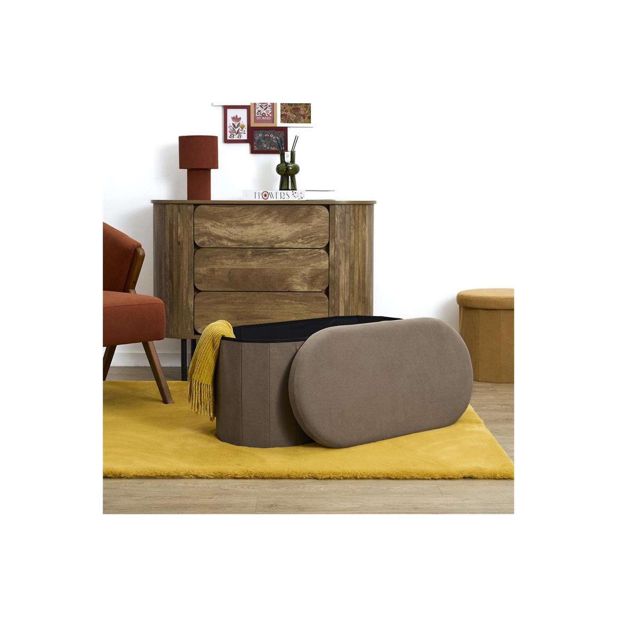 Voir la diapositive 6 : The Home Deco Factory Banc coffre pliable côtelé  jules  76cm taupe
