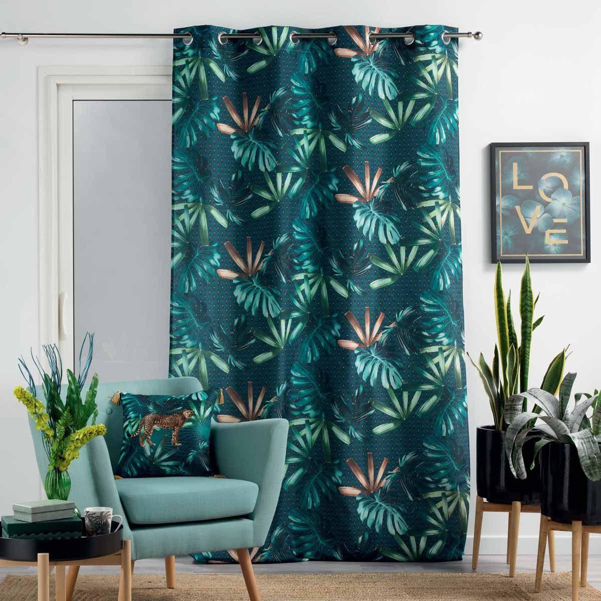 Voir la diapositive 3 : Douceur d'Intérieur Rideau à œillets  blue garden  140x260cm bleu