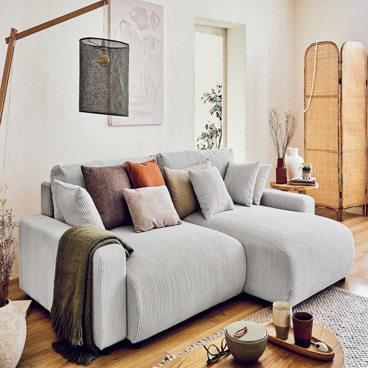 LISA DESIGN Pivoine - canapé d'angle réversible - 4 places - convertible avec coffre - en velours côtelé