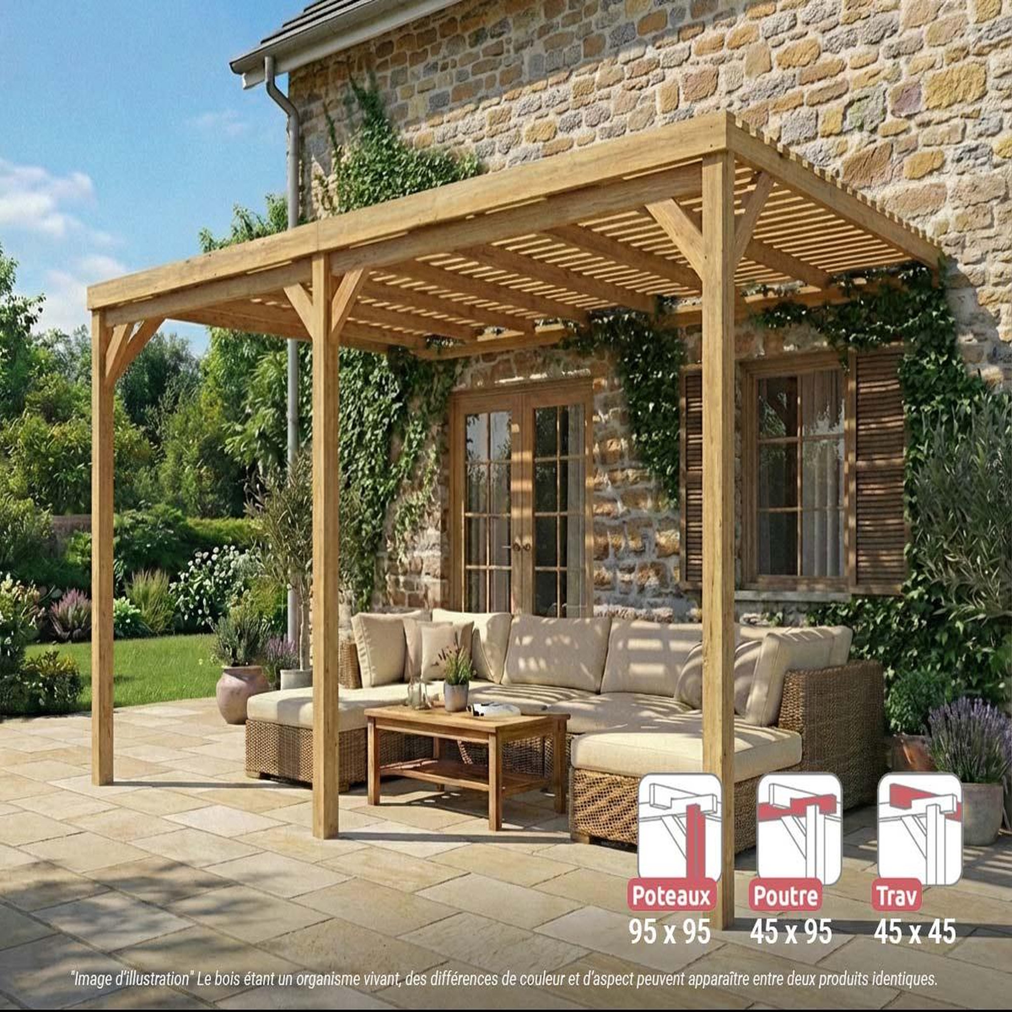 JARDIDECO Pergola adossée en bois montpellier 600 x 300 cm - maderland