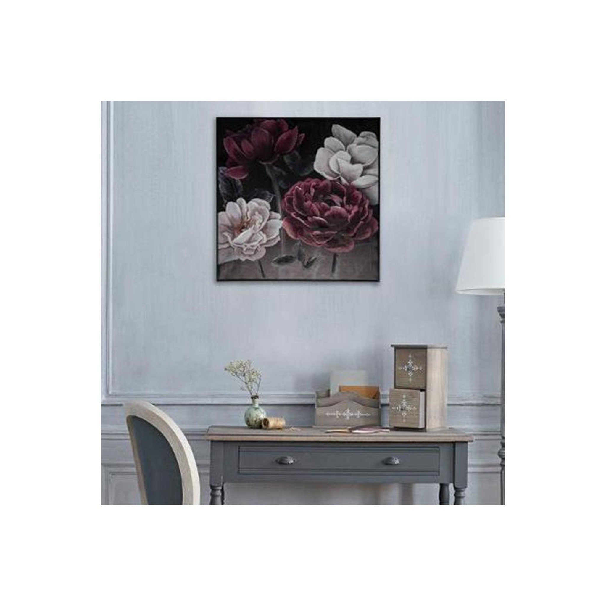 Voir la diapositive 4 : ATMOSPHERA Toile peinte déco  cadre fleur  58x58cm noir