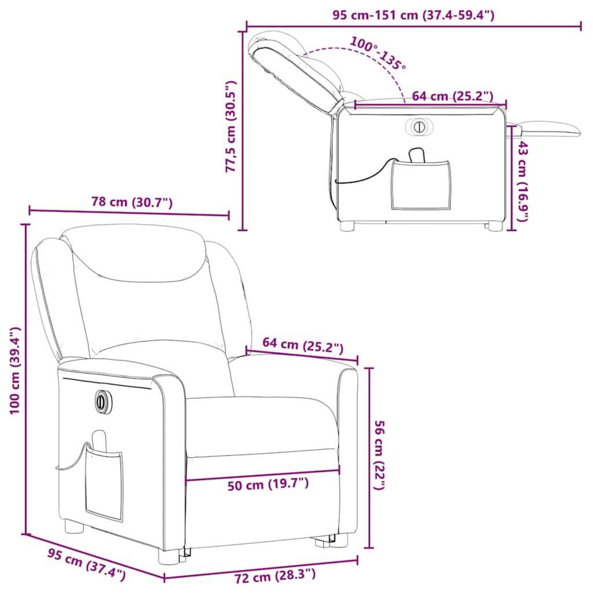 VIDAXL Fauteuil inclinable de massage electrique Rouge bordeaux Tissu