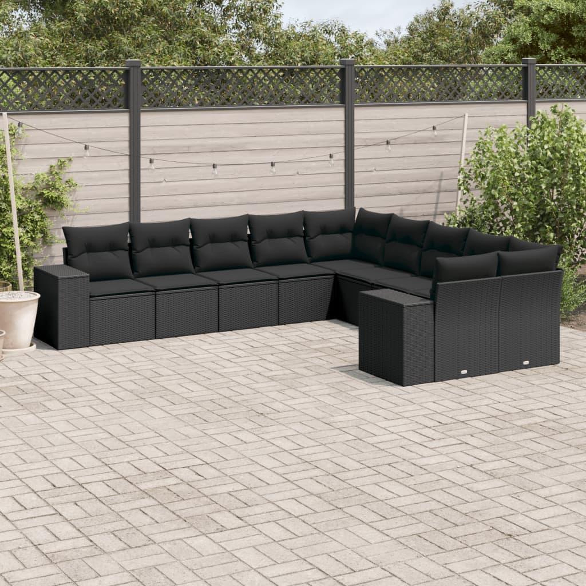 VIDAXL Salon de jardin 10 pcs avec coussins noir resine tressee