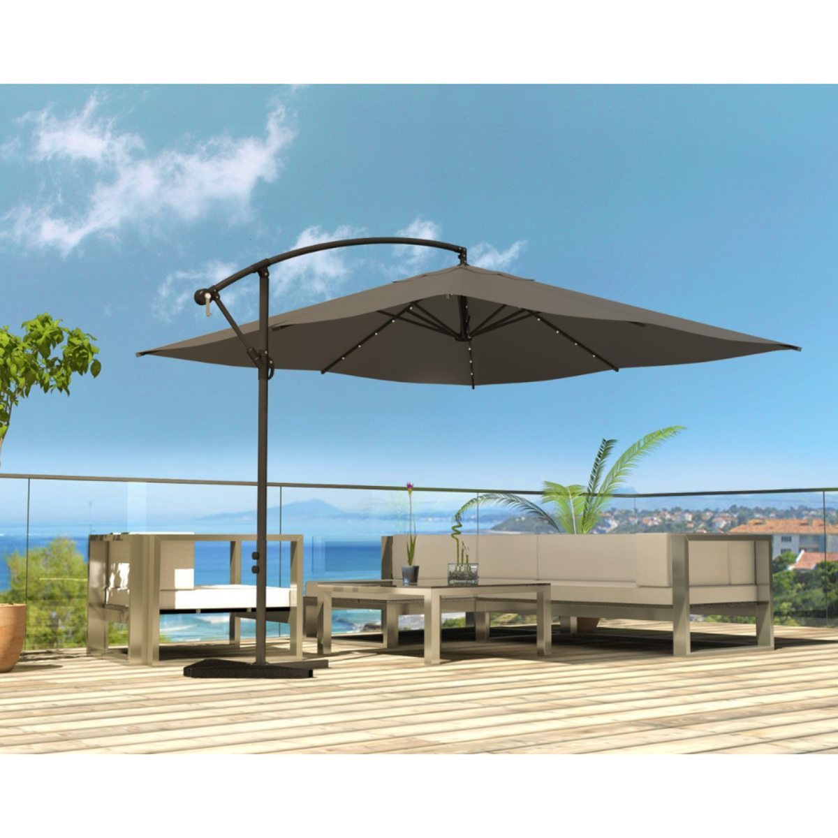 CONCEPT USINE Parasol Bulle LED déporté 3 x 3 m gris SOLENZARA