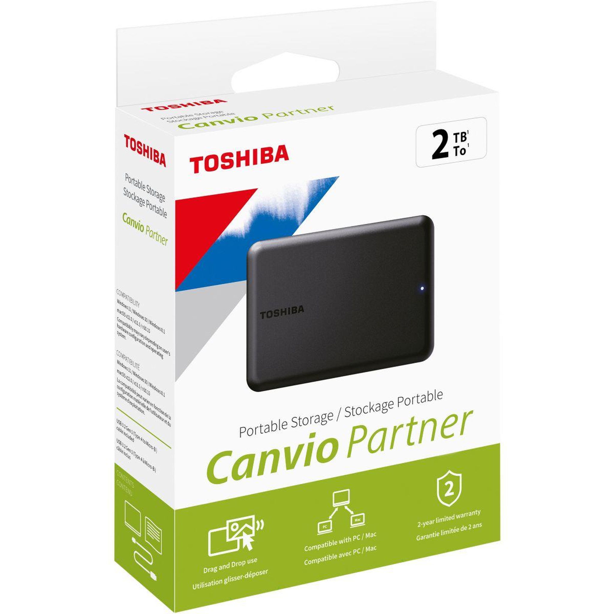 Voir la diapositive 2 : Toshiba Disque dur externe 2To Canvio Partner HDTB520EK3AB