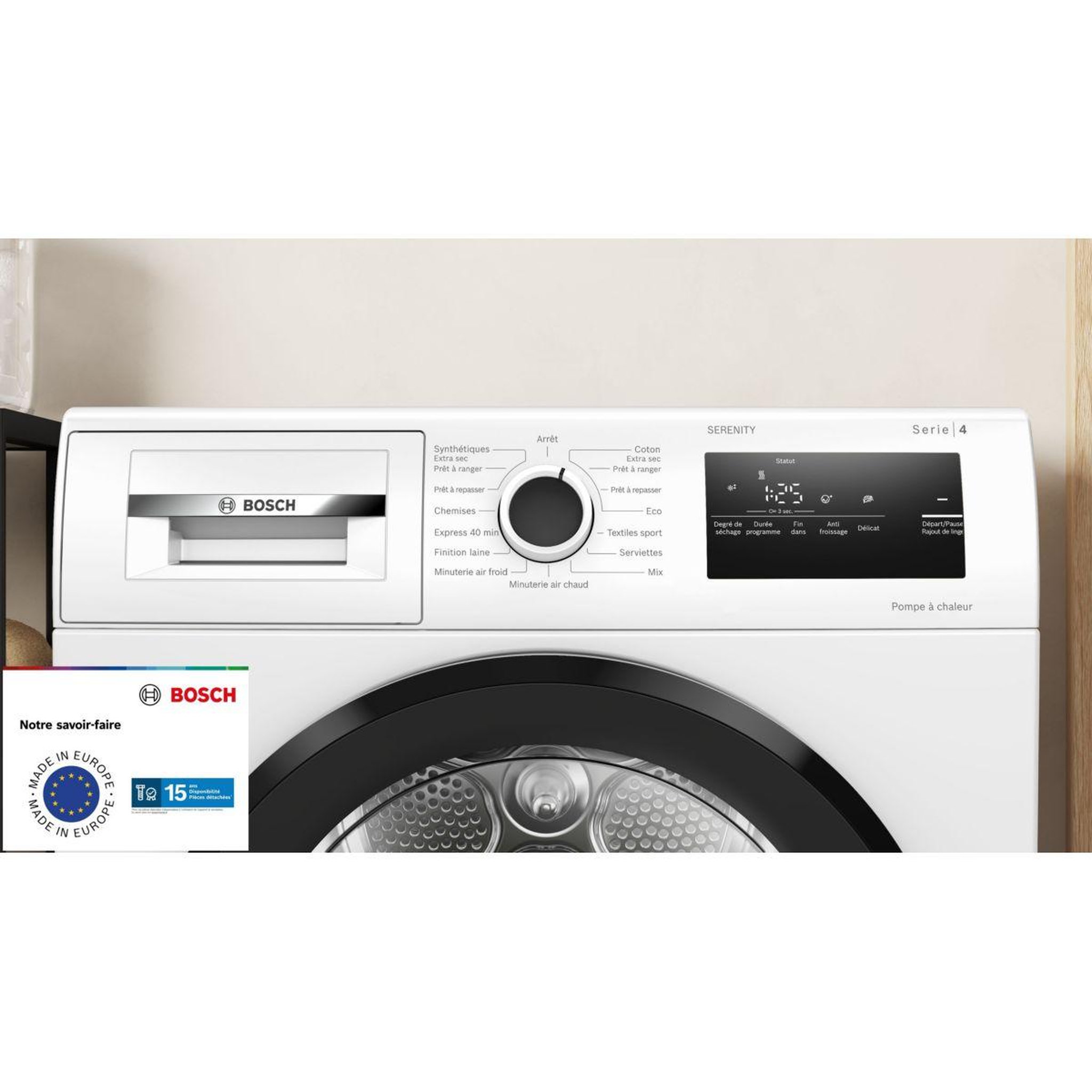 Voir la diapositive 2 : BOSCH Sèche linge pompe à chaleur wth8520bfr, serenity, série 4