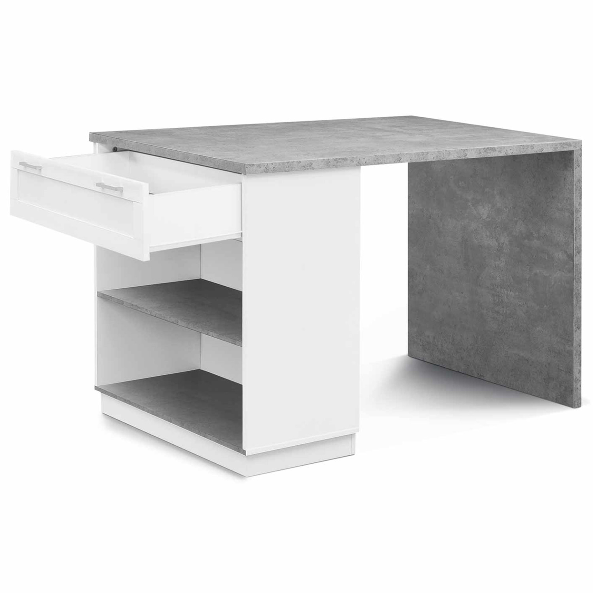 Voir la diapositive 4 : ID MARKET Ilot central mange debout 4 personnes vito 130 cm blanc et plateau effet béton