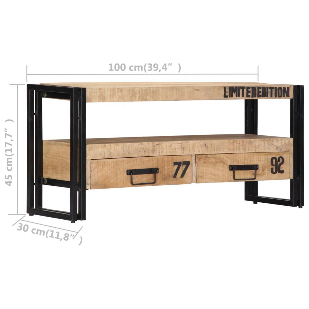 VIDAXL Meuble TV 100x30x45 cm Bois de manguier massif