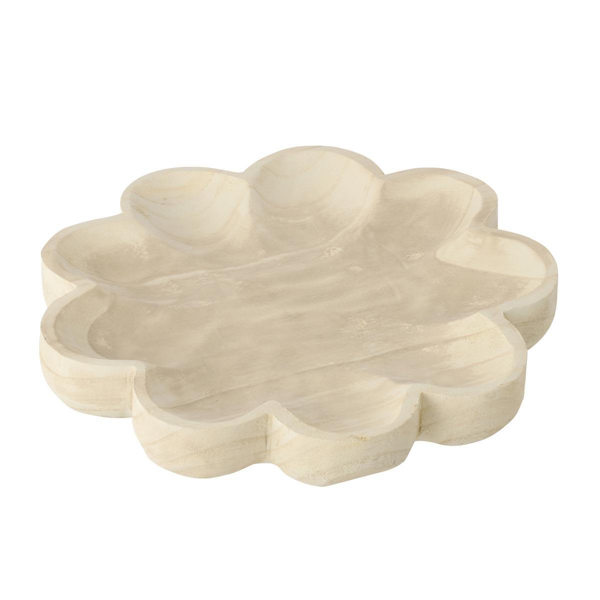 J-LINE Coupelle décoratif en bois  fleur  38cm blanc