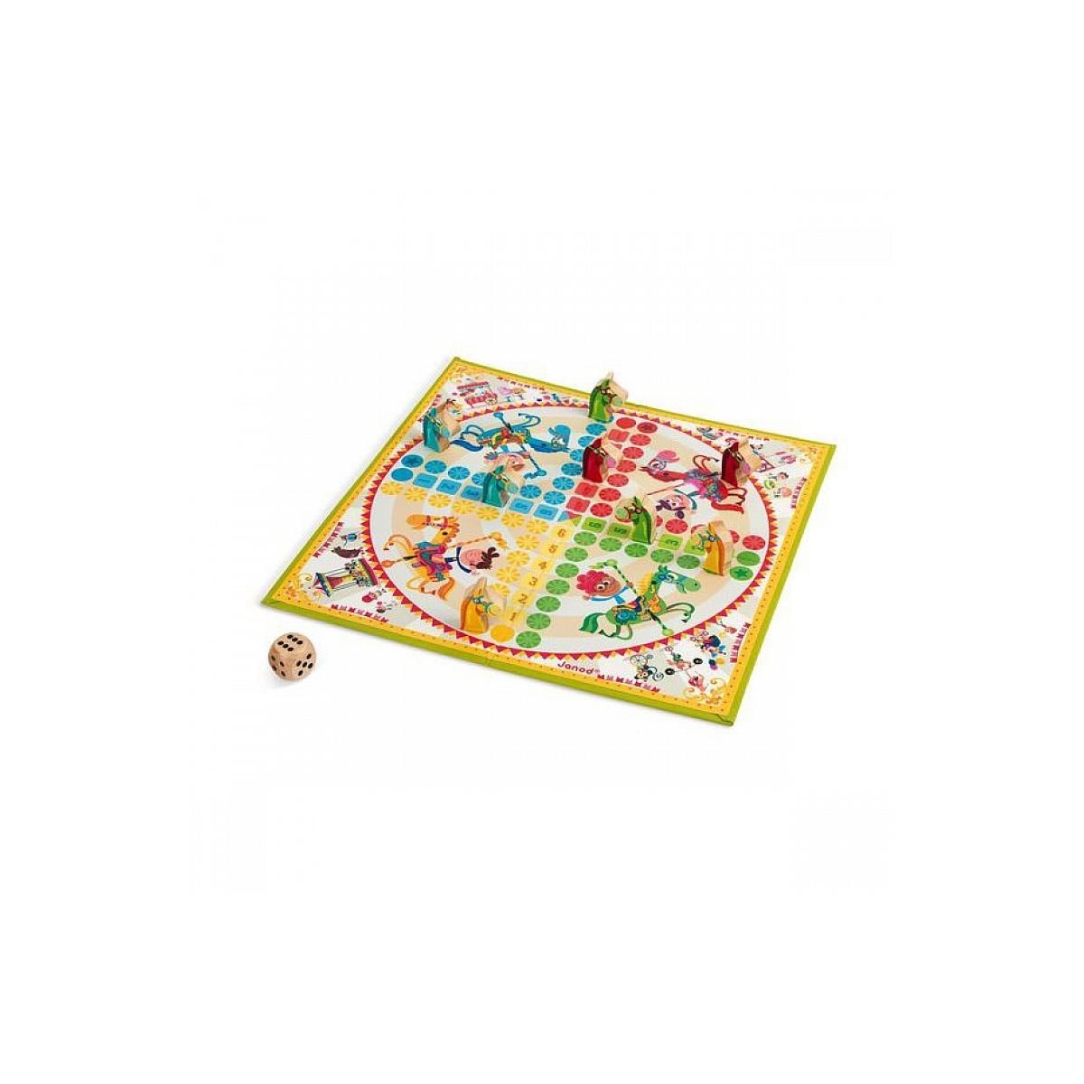 Juratoys-Janod Jeu de Petits Chevaux Carrousel en Bois - Jeu de Société Amusant pour Enfants