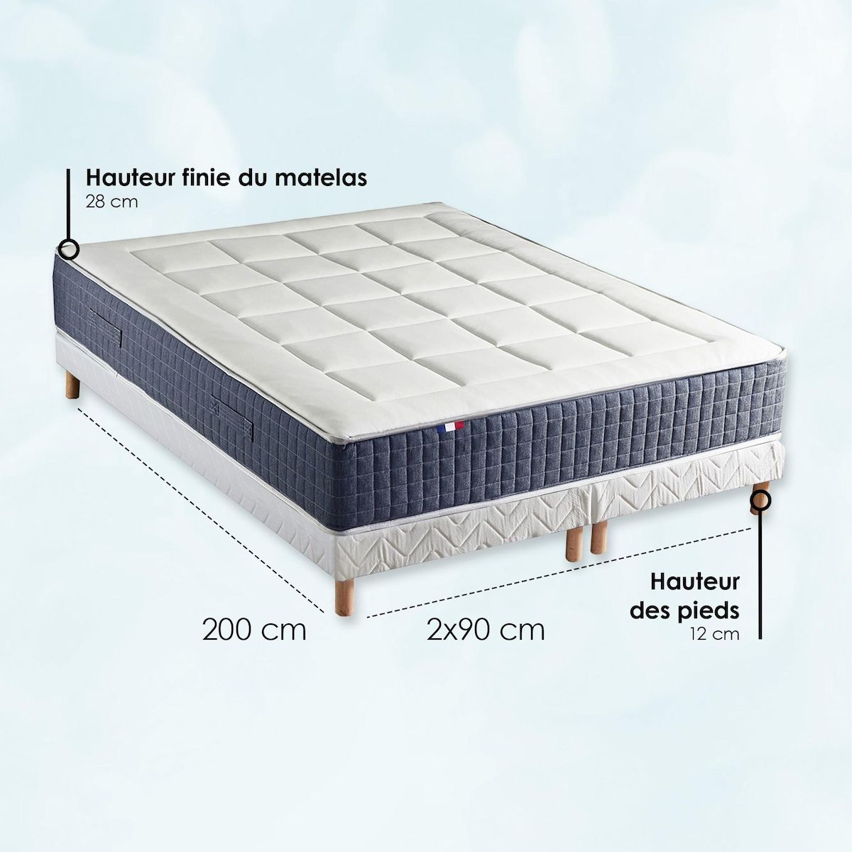IDLITERIE Ensemble matelas ressort 7 zones KING STYLE, mémoire de forme, sommier, couette, oreillers