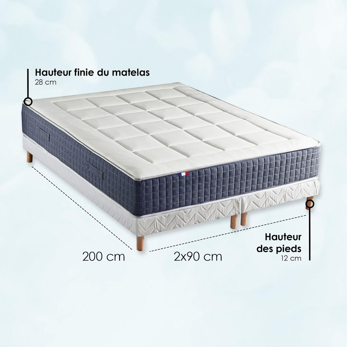 IDLITERIE Ensemble matelas ressort 7 zones KING STYLE, mémoire de forme, sommier, couette, oreillers