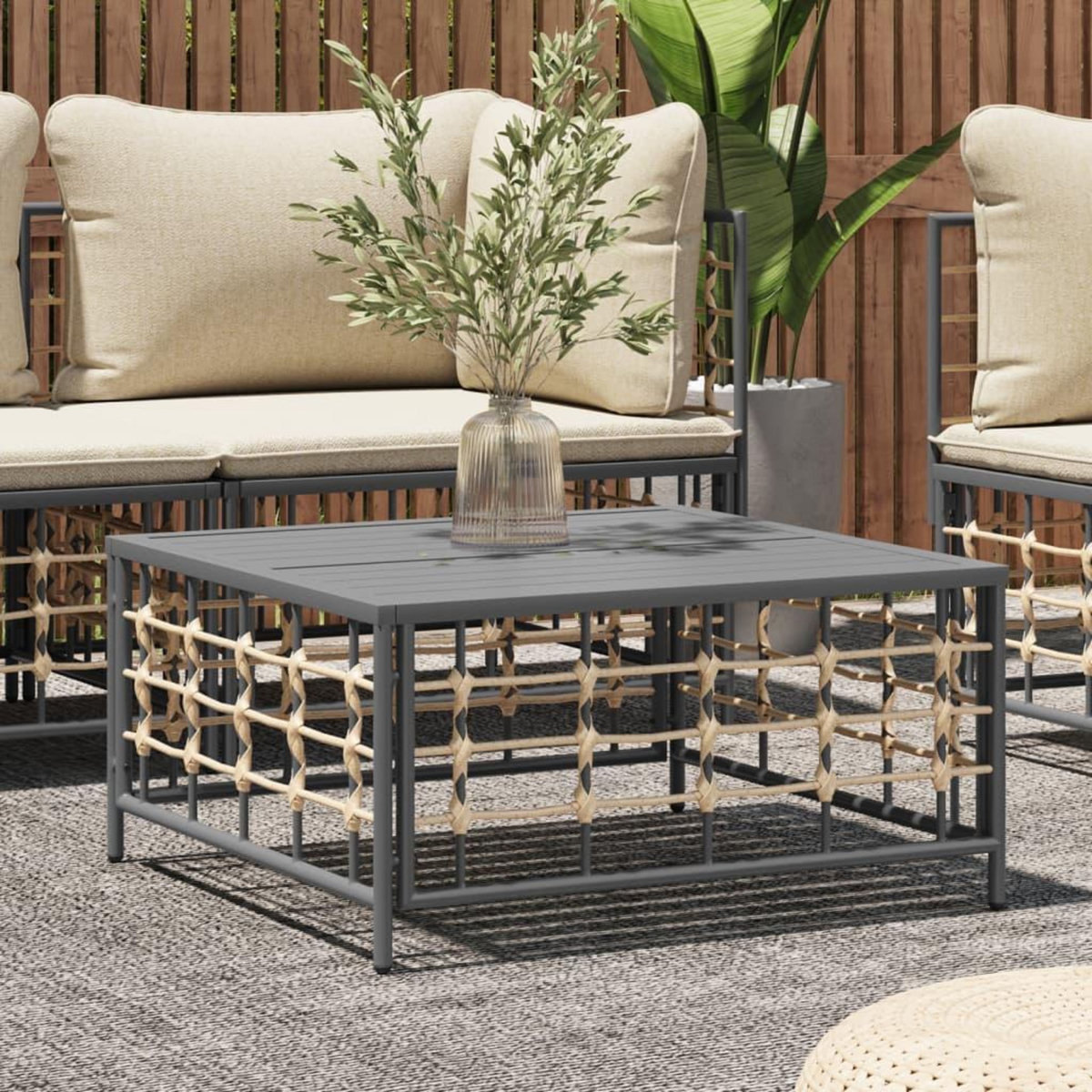 VIDAXL Table de jardin anthracite 70x70x34 cm resine tressee