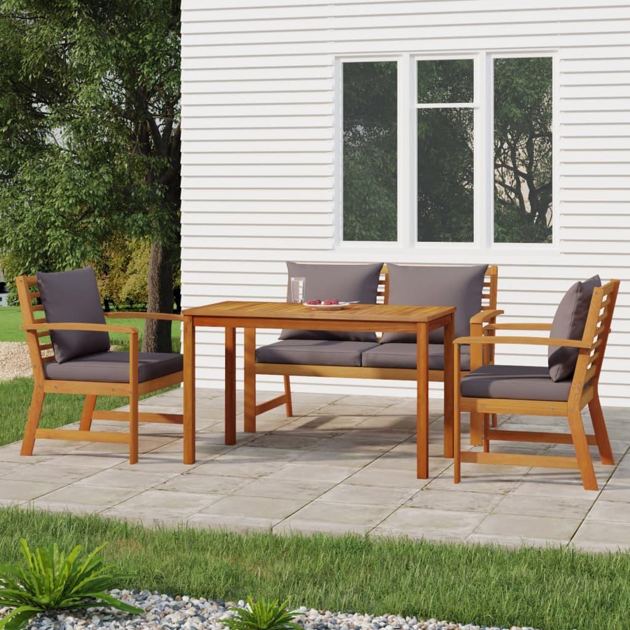 Voir la diapositive 1 : VIDAXL Ensemble a manger de jardin 4 pcs coussins Bois acacia