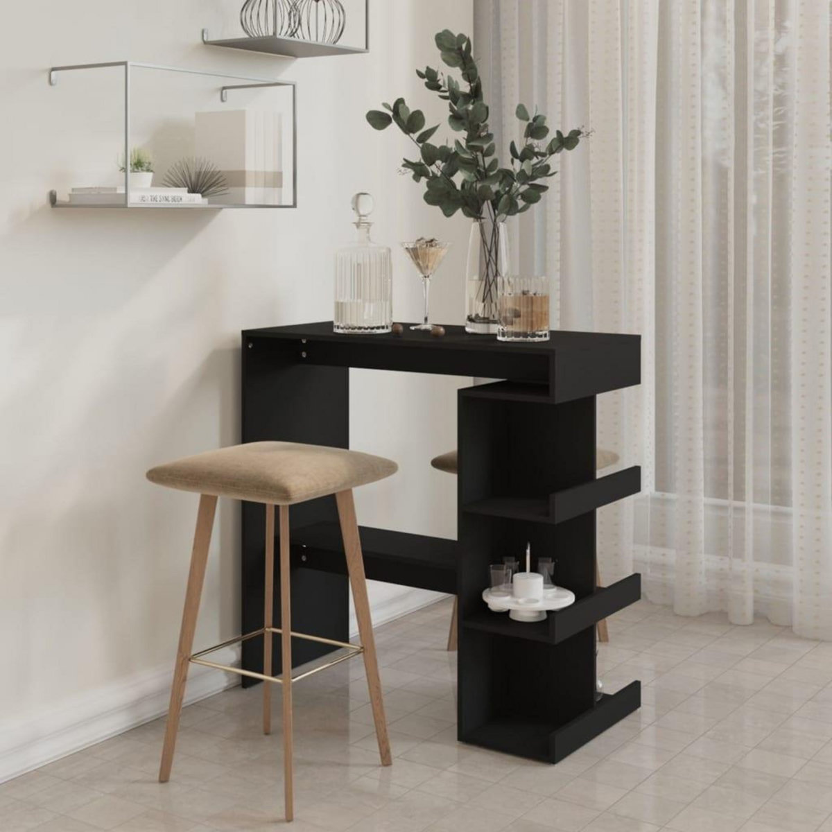 VIDAXL Table de bar avec etagere de rangement Noir Bois d'ingenierie