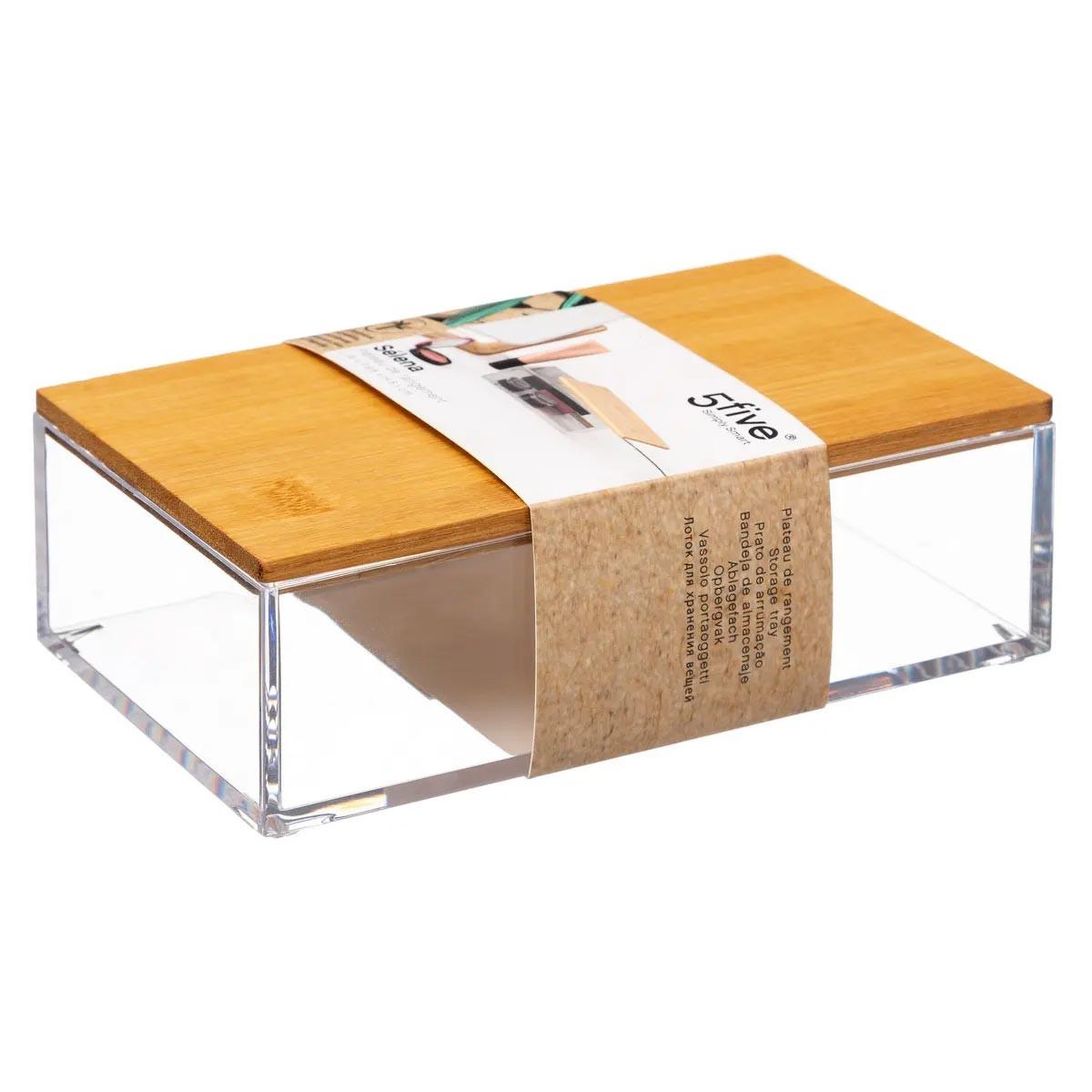Voir la diapositive 2 : FIVE Boîte de rangement bambou  selena  16cm transparent