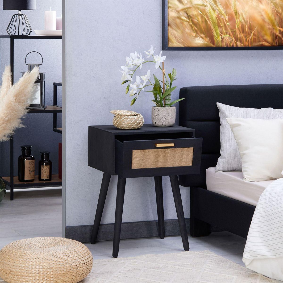 IDIMEX Table de chevet KIRAN 1 tiroir, en bois et lin