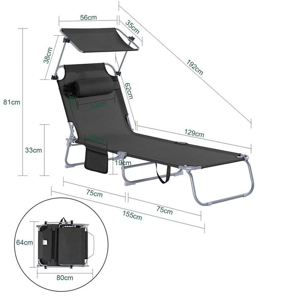 SOBUY SoBuy - Chaise Longue Réglable Pare-Soleil - Fonctionnel - OGS48