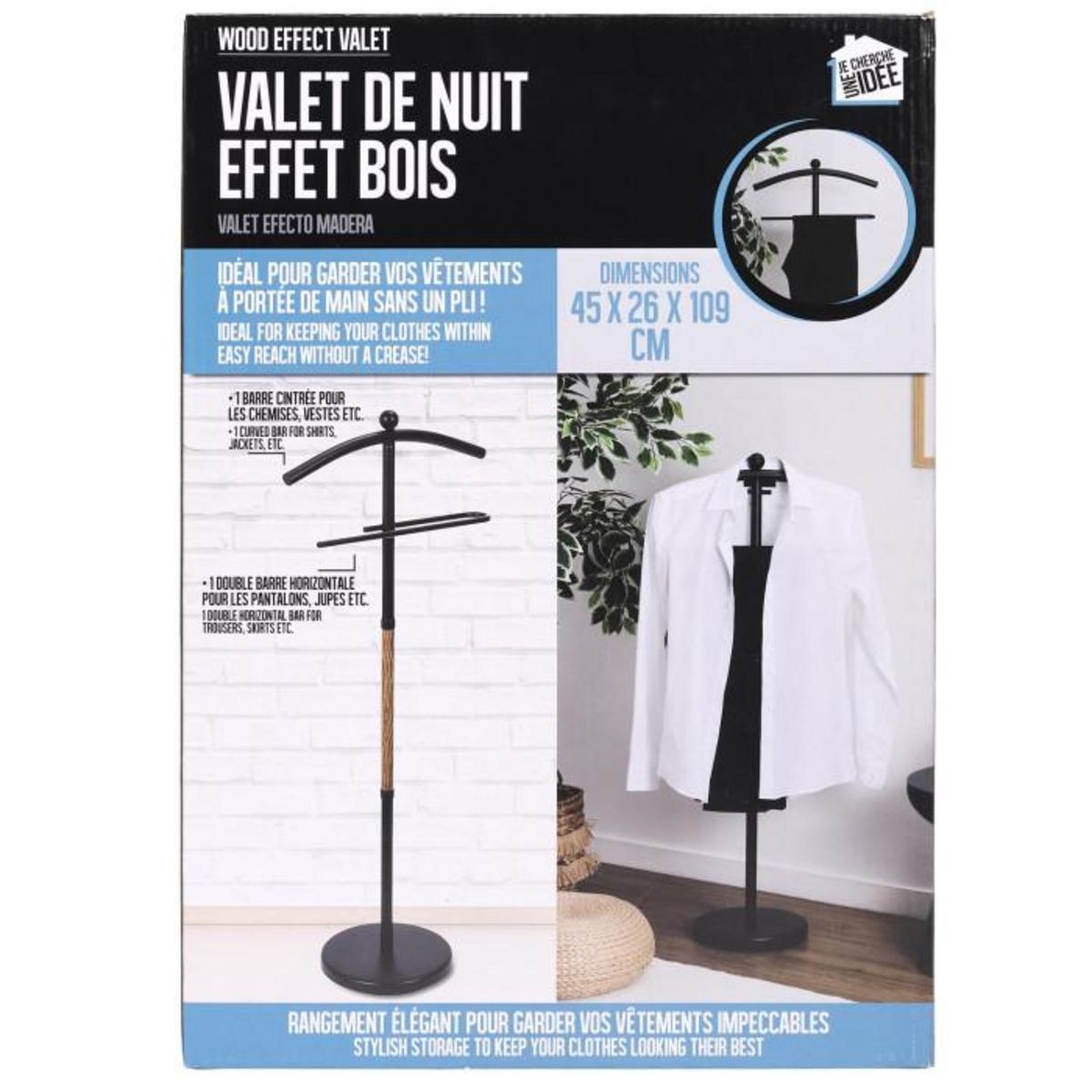 Paris Prix Valet de Chambre Design  Effet Bois  109cm Noir
