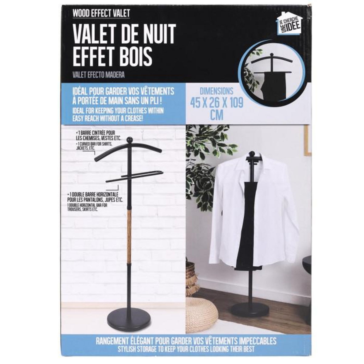 Paris Prix Valet de Chambre Design  Effet Bois  109cm Noir