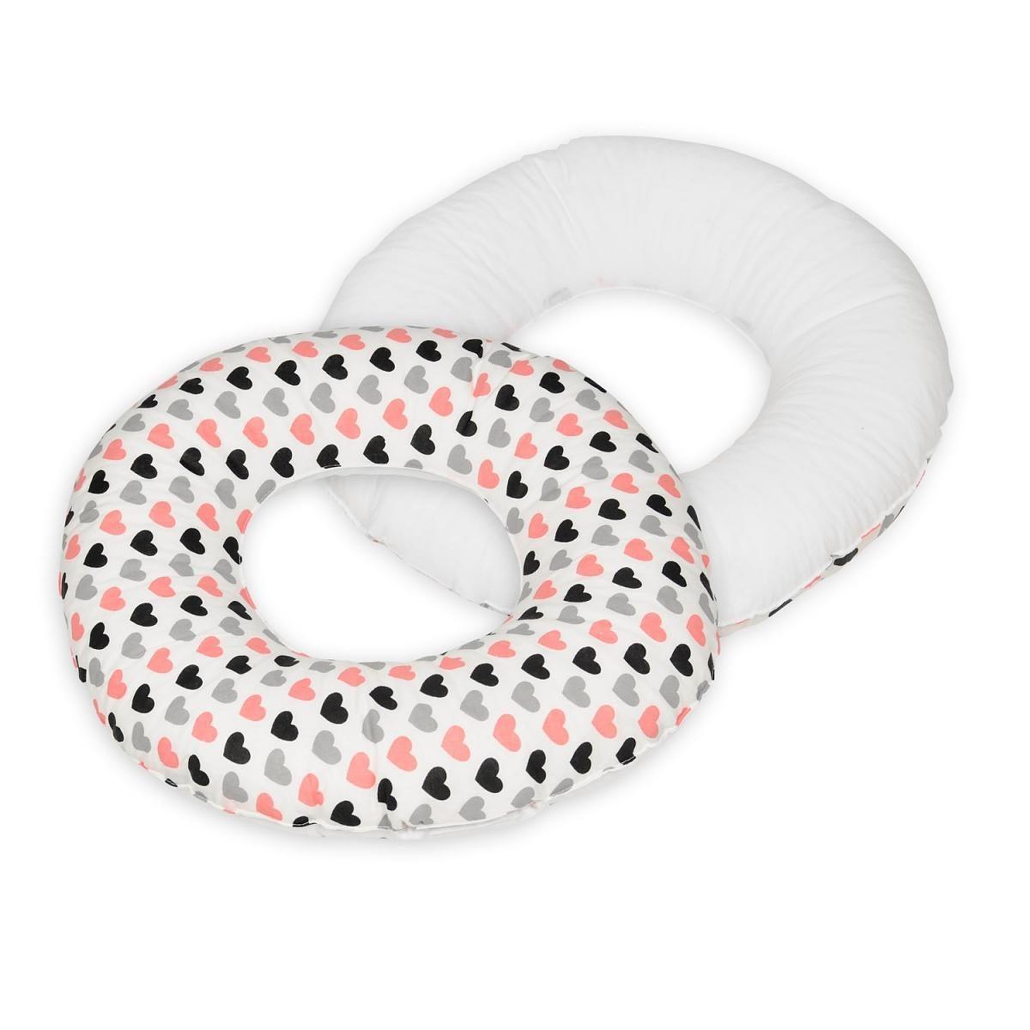 VELINDA Coussin rond post natal coeurs roses-noirs-gris  - blanc
