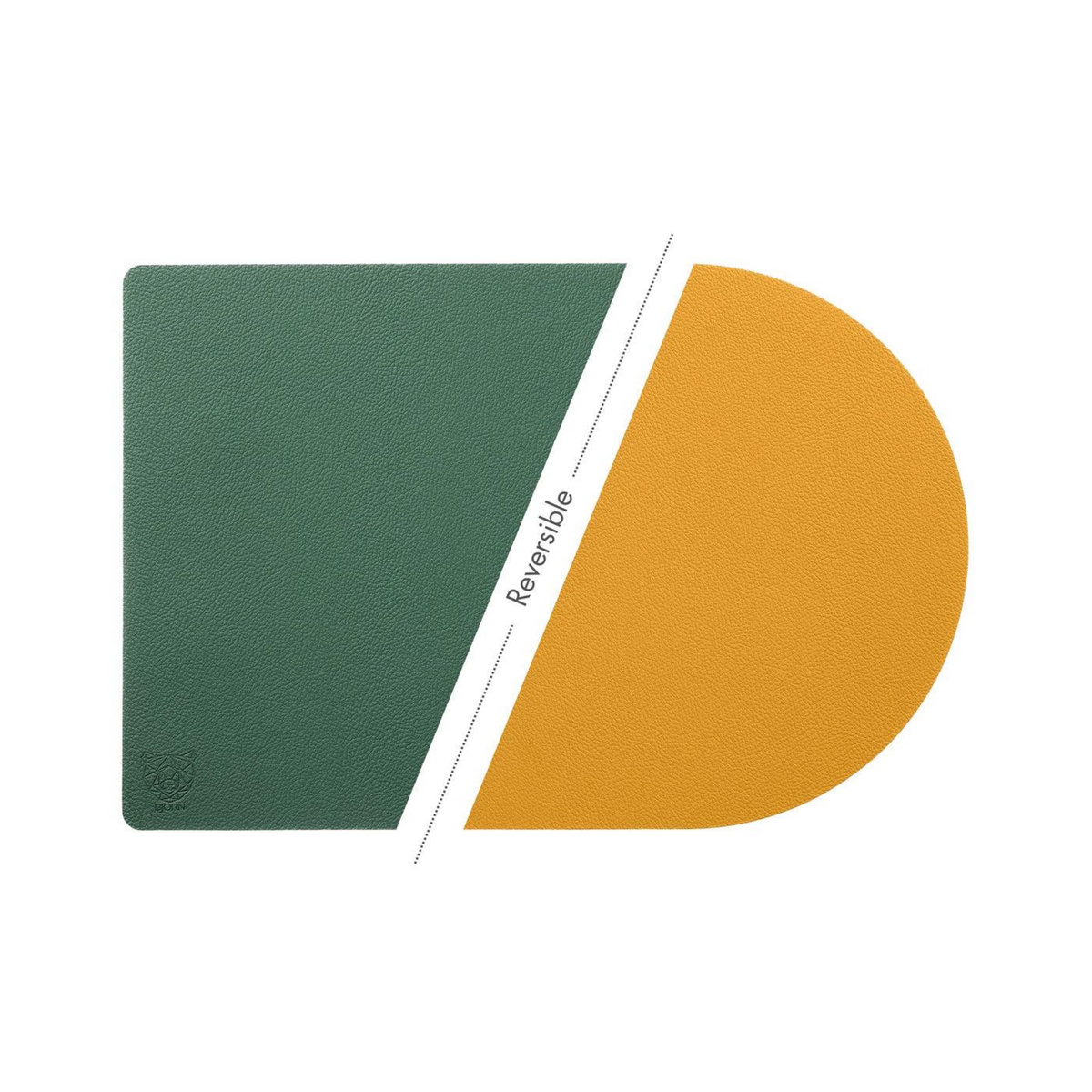 BJORN Set de table rectangovale réversible - 6 pièces - Cuir recyclé jaune moutarde et vert sapin